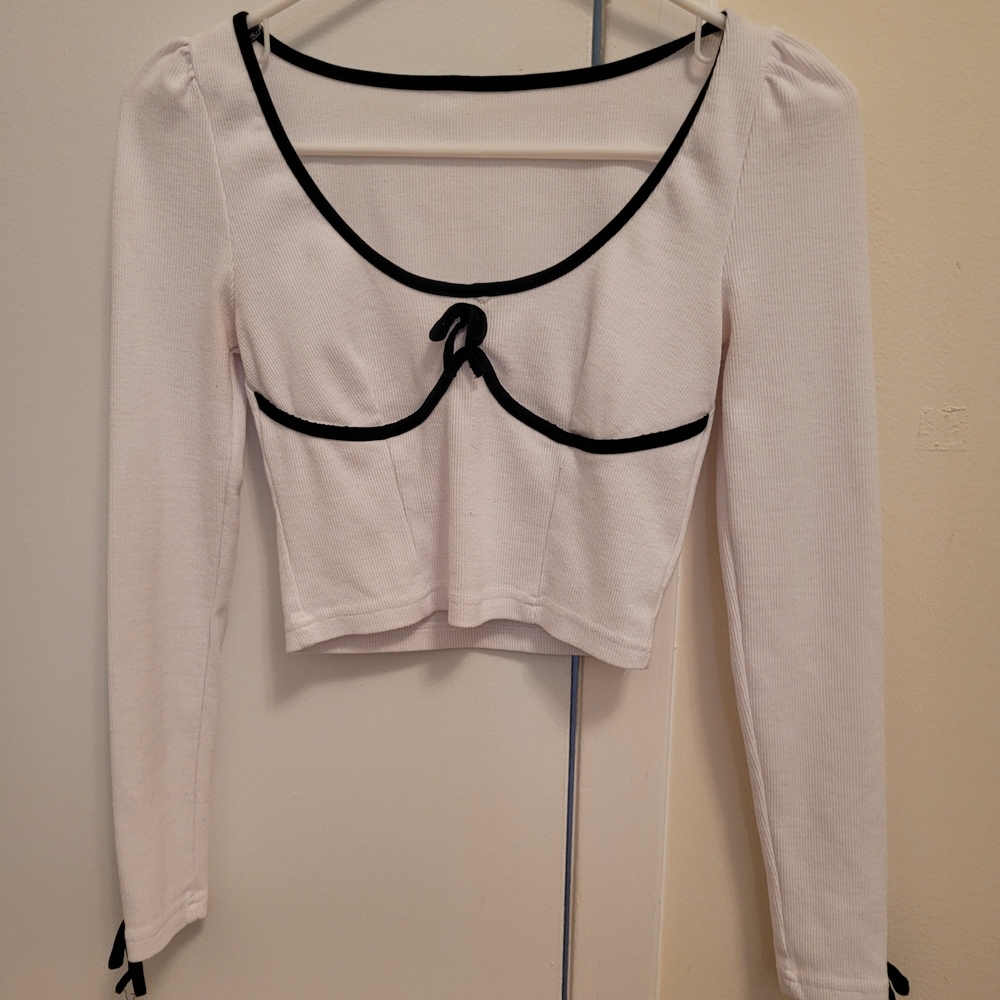Elegant White and Black Trim Women's Top